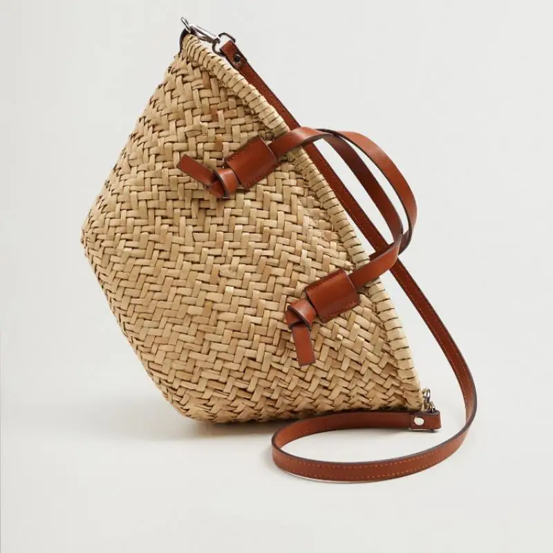 Casual vime tecido cesta sacos rattan bolsas femininas verão praia palha grande capacidade tote grande ombro crossbody saco 2024