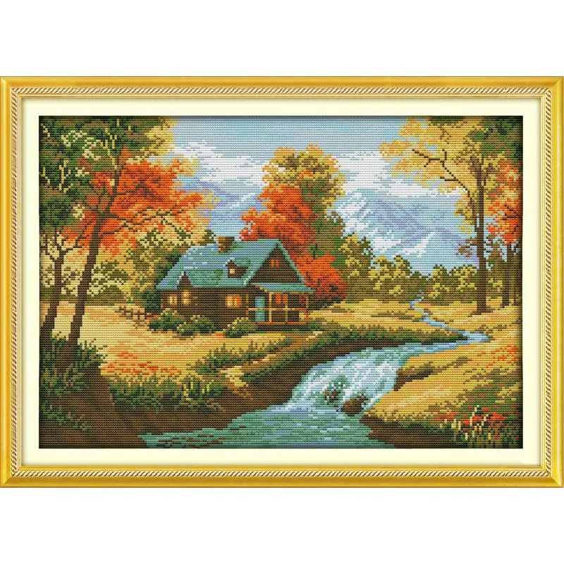 Autumn Scenery Series Printed Cross Stitch Kit DIY Landscape Pattern Embroidery Set 14CT11CT Needlework Home Decoration Painting