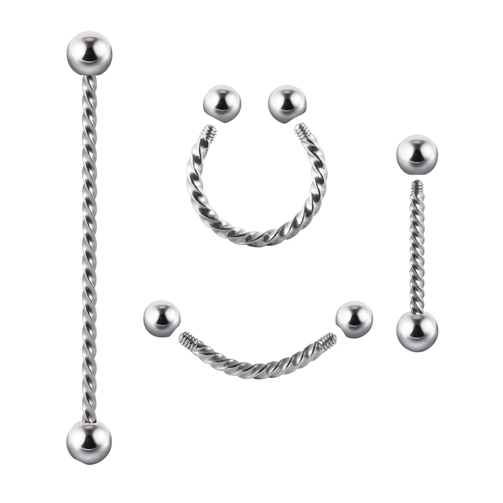 1Pc Twist Industrial Barbell Surgical Steel Horseshoe Eyebrow Bar Tongue Barbells Piercing Ear Tragus Helix Body Jewelry