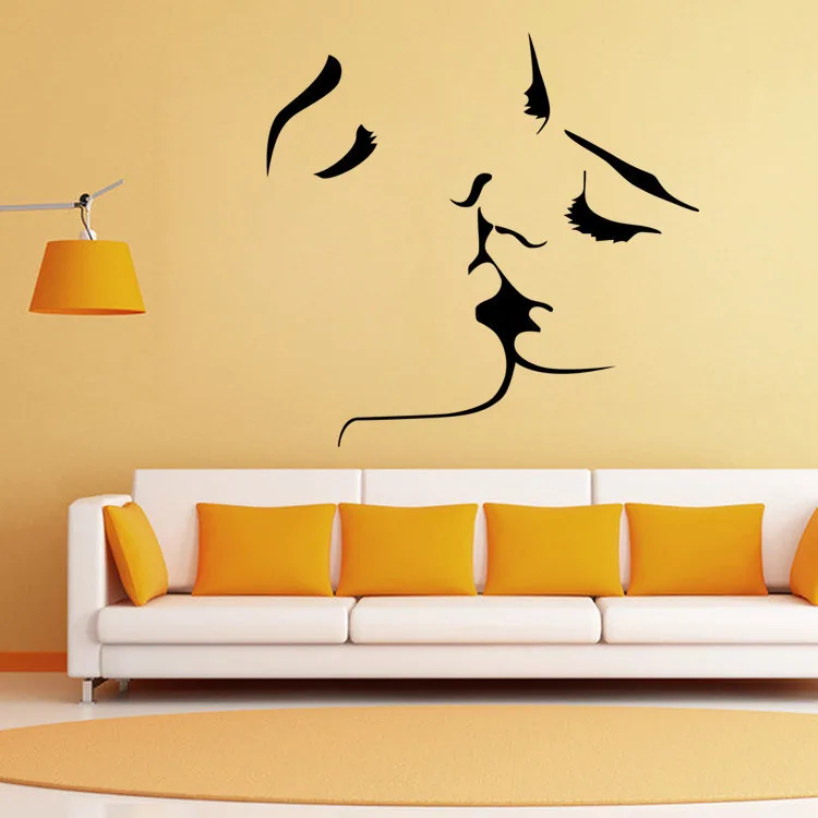 Romantic Kiss Lover Wall Sticker Kissing Man Women Vinyl Wall Mural Decorative Sticker For Bedroom Removable Couple Poster 5021