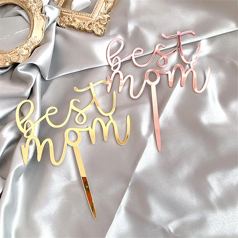 Ins Simple Happy Mother's Party Day Cake Topper Gold Acrylic New Mom Birthday Party Cake Toppers Gift Dessert Bake Decoration