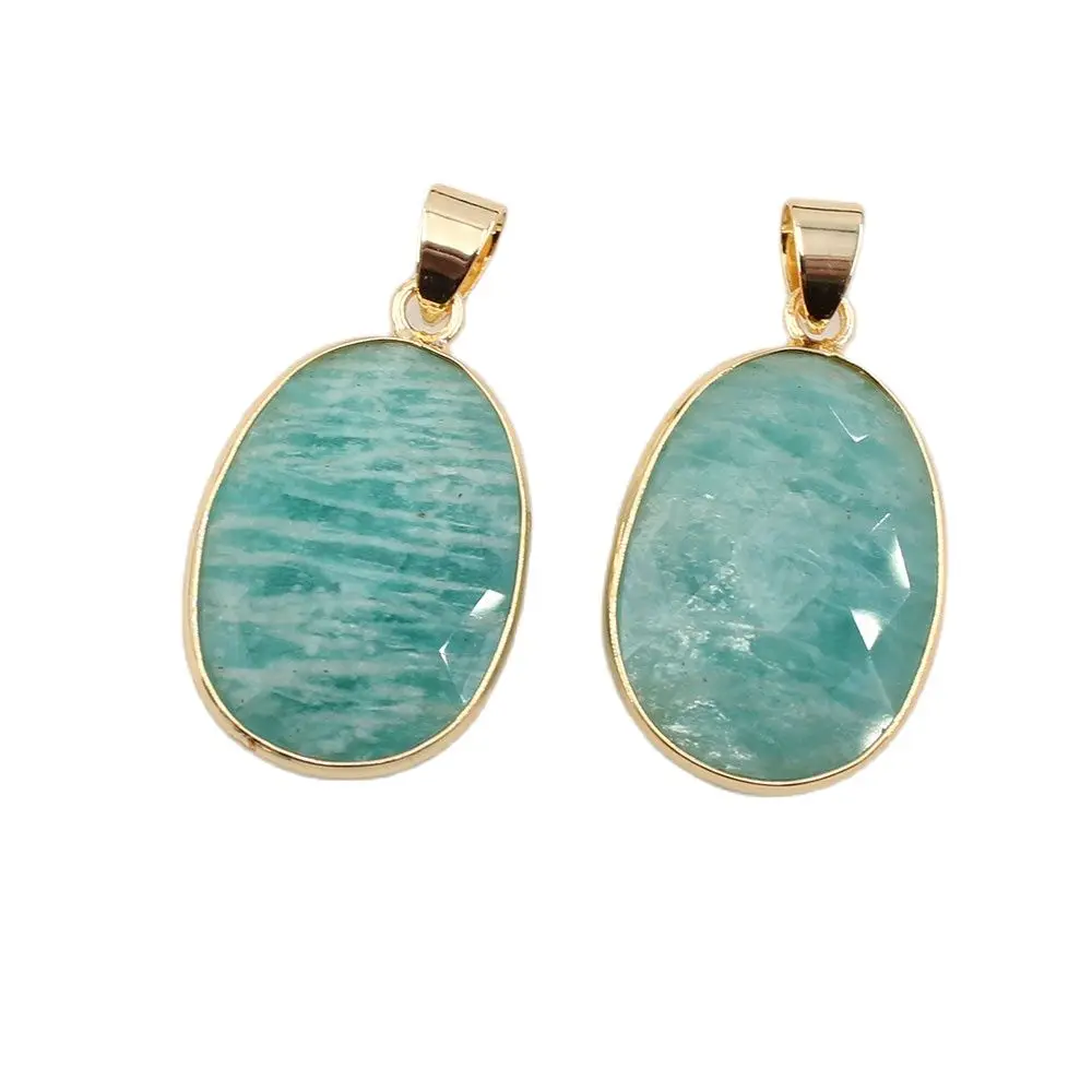 APDGG 2 Pcs Natural Blue Green Peruvian Amazonite Little Pendant Charms Necklace Jewelry DIY