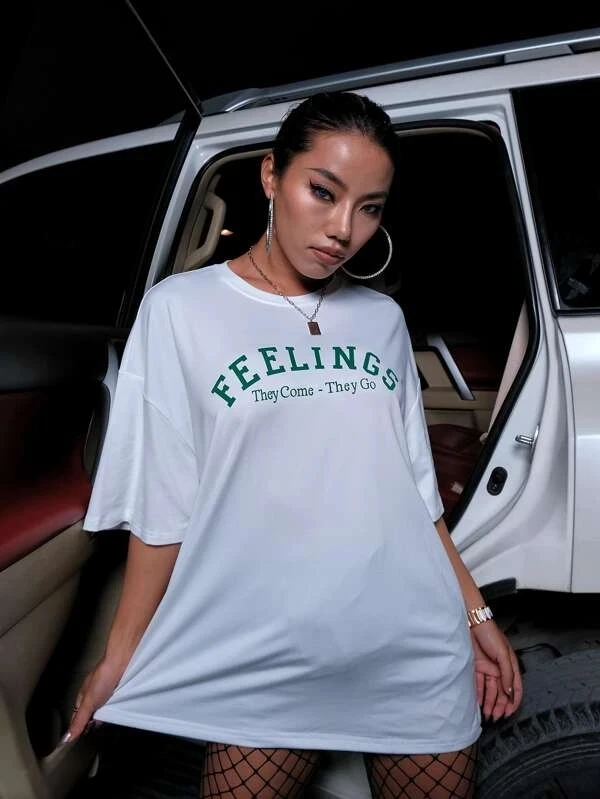 Feelings They Come They Go Letter Printed Summer Fashion Casual Funny Tumblr Unisex Women T-Shirt