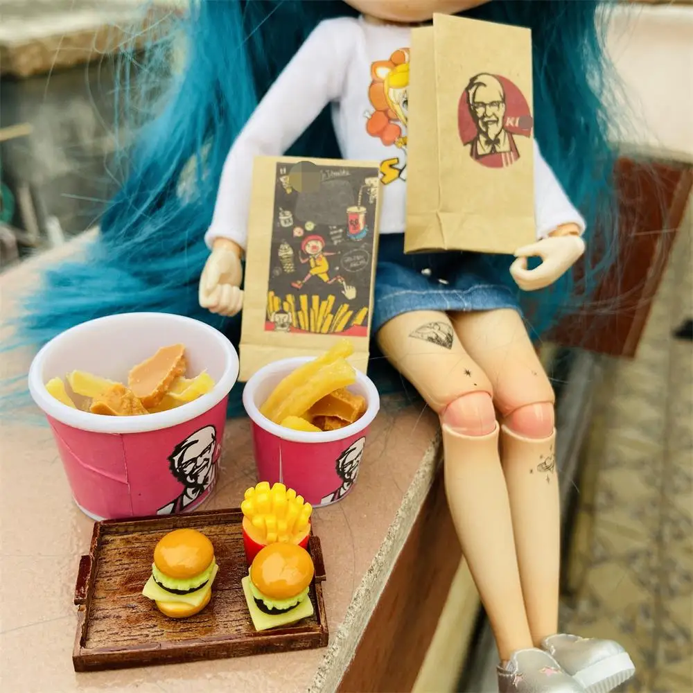 NEW 1/6 1/12 Mini Doll House Full Barrel Burger Coke Cup Blyth Barbies Doll House Fast Food Game Game Kitchen Accessories Toy