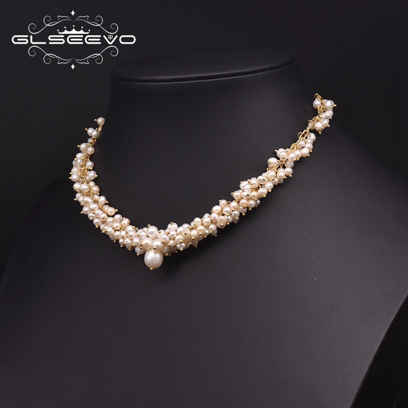 GLSEEVO Natural Freshwater Pearl Noble Charm Chokers Necklaces For Women Wedding Trendy Gift Designer Luxury Fine Jewelry GN0235