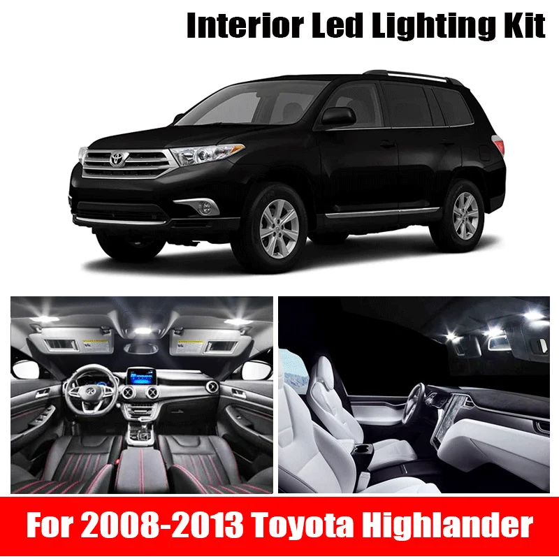 12Pcs White Canbus LED Lamp Car Bulbs Interior Package Kit For 2008-2013 Toyota Highlander Map Dome Trunk Plate Light