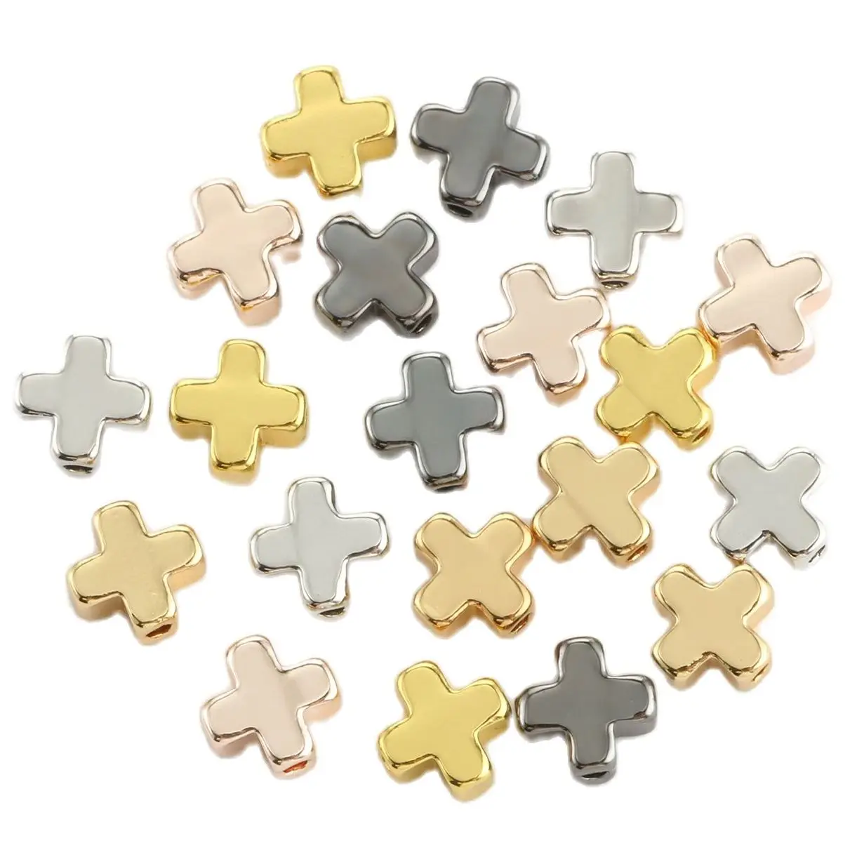 10pcs 6mm 8mm Alloy Cross Spacer Gold Color Silver Color Plated Beads Charms DIY Bracelet Necklace Handmade Jewelry Accessory
