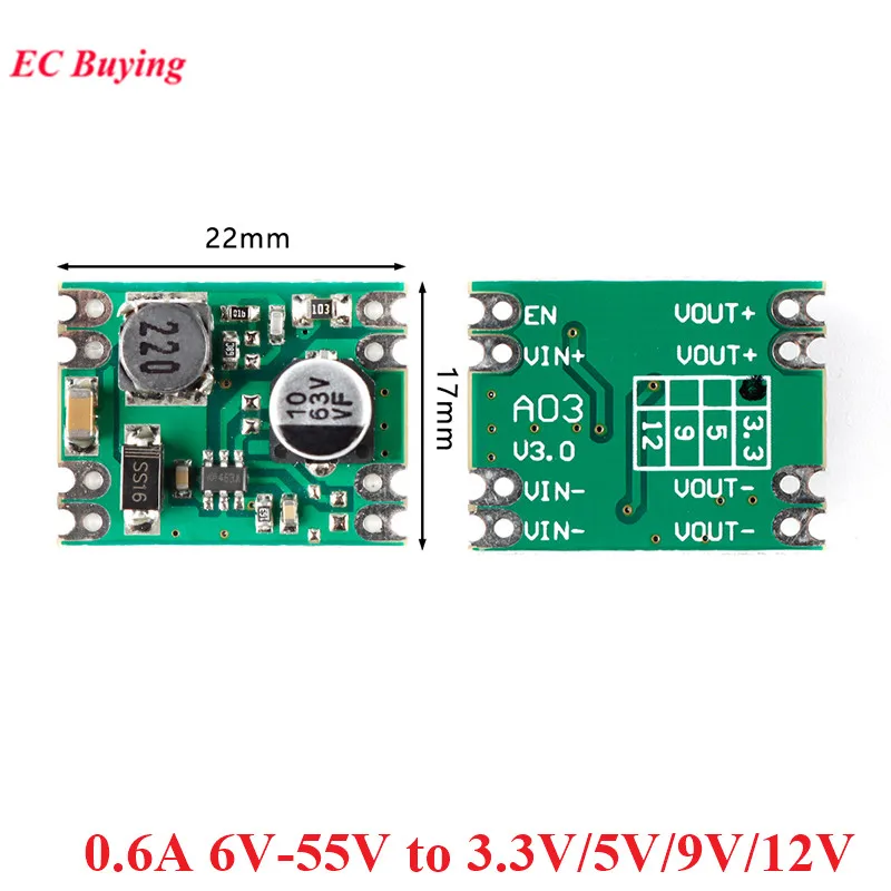 2Pcs/1pc Mini DC-DC Step Down Buck Power Module 0.6A 6V-55V to 3.3V/5V/9V/12V Output 600mA Fixed Output Voltage Regulator Board