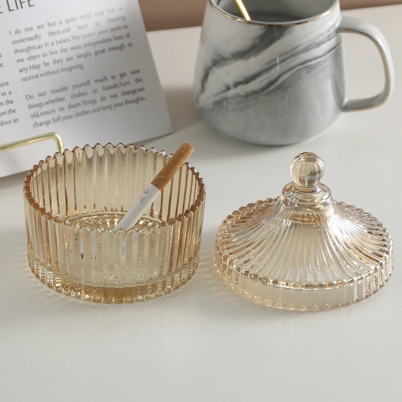 Amber Transparent Glass Jars Nordic Modern Coffee Table Desktop Ashtray Candle Jars with Lid Dressing Table Cosmetic Containers