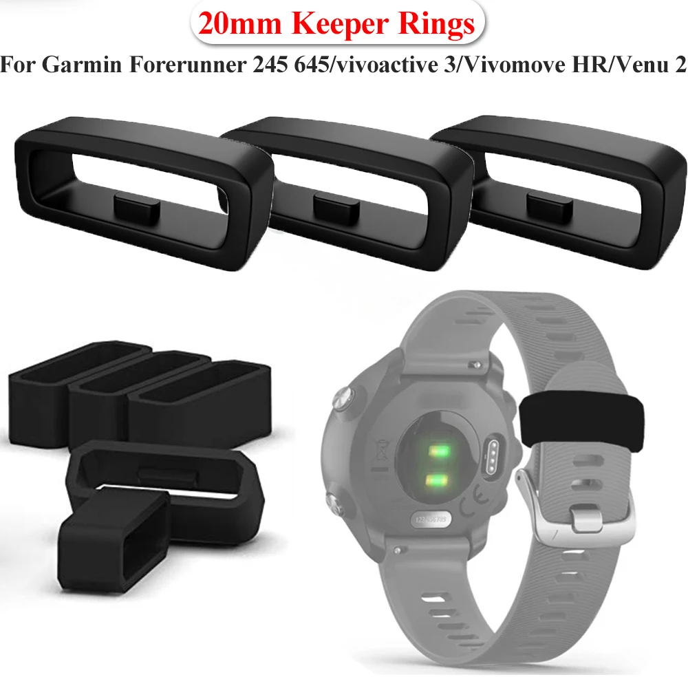 20mm Rubber Watch Strap Band Keeper Loop Security Holder Retainer Rings For Garmin Vivoactive 3 Vivomove HR Forerunner 245 645