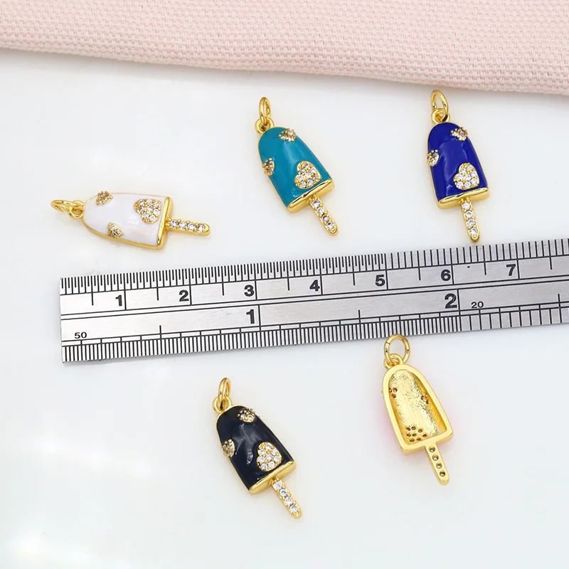 OCESRIO Gold Plated Brass CZ Ice Cream Popsicle Enamel Charms for Jewelry Making Bulk Cute Small Necklace Pendant DIY chma065