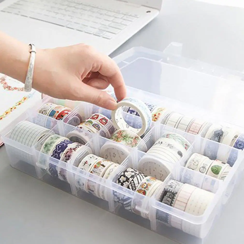 15 grids Washi Tape Storage Box For Nail Art Transfer Foil Sticker Organizer Multifunction Scrapbook DIY Learning Office Article