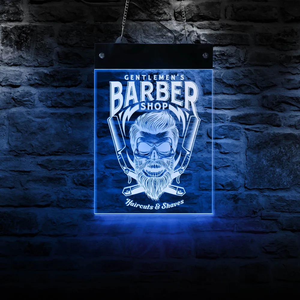 

Gentlemen Barber Shop LED Business Open Sign Display Light Board Haircuts and Shaves Club Acrylic Wall Decorative Novelty Light