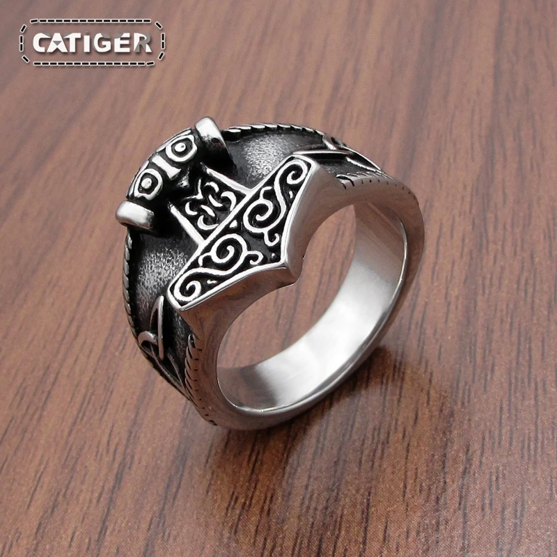 316L Stainless Steel New Viking Ring  Mjolnir Thor Hammer Celtics Knot Rings Men\'s Nordic Amulet Jewelry