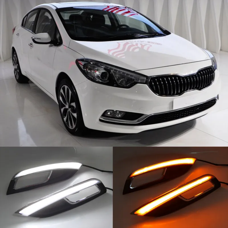 

For Kia K3 Cerato 2013 2014 2015 2016 Led Daytime Running Lights DRL fog lamp cover with Yellow Turning Signal Lamp