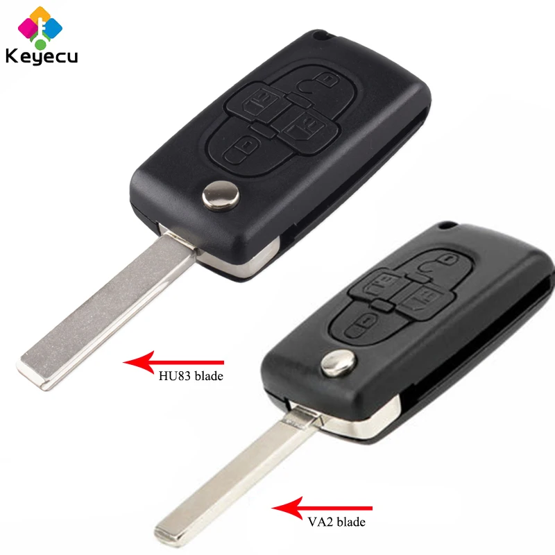 KEYECU Flip Remote Car Key With 4 Buttons ASK 433MHz ID46 PCF7941A Chip for Peugeot 1007 for Citroen C8 Fob Model CE0523 CE 0523