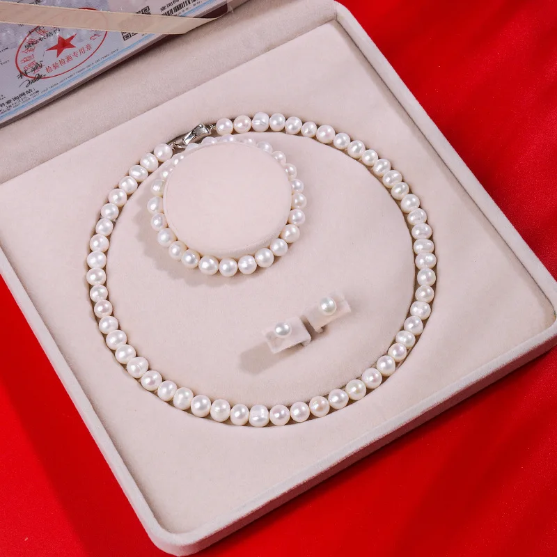 New Natural Freshwater Pearl Necklace Bracelet Earring Set Mother\'s Day Gifts for Mother-in-law