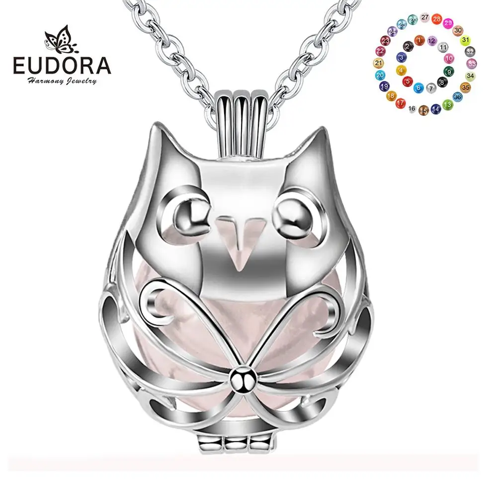 EUDORA Pregnancy Bola Ball Necklace Unique Lvely Owl Locket Cage Pendant With 20mm Inner Mexican Bola Pregnant Women Jewelry