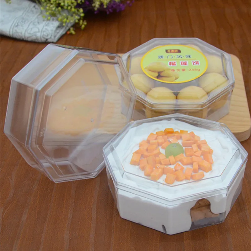 

10pcs Creative octagon transparent packaging boxes thick plastic diy baking cookies biscuits cake tiramisu dessert cups with lid