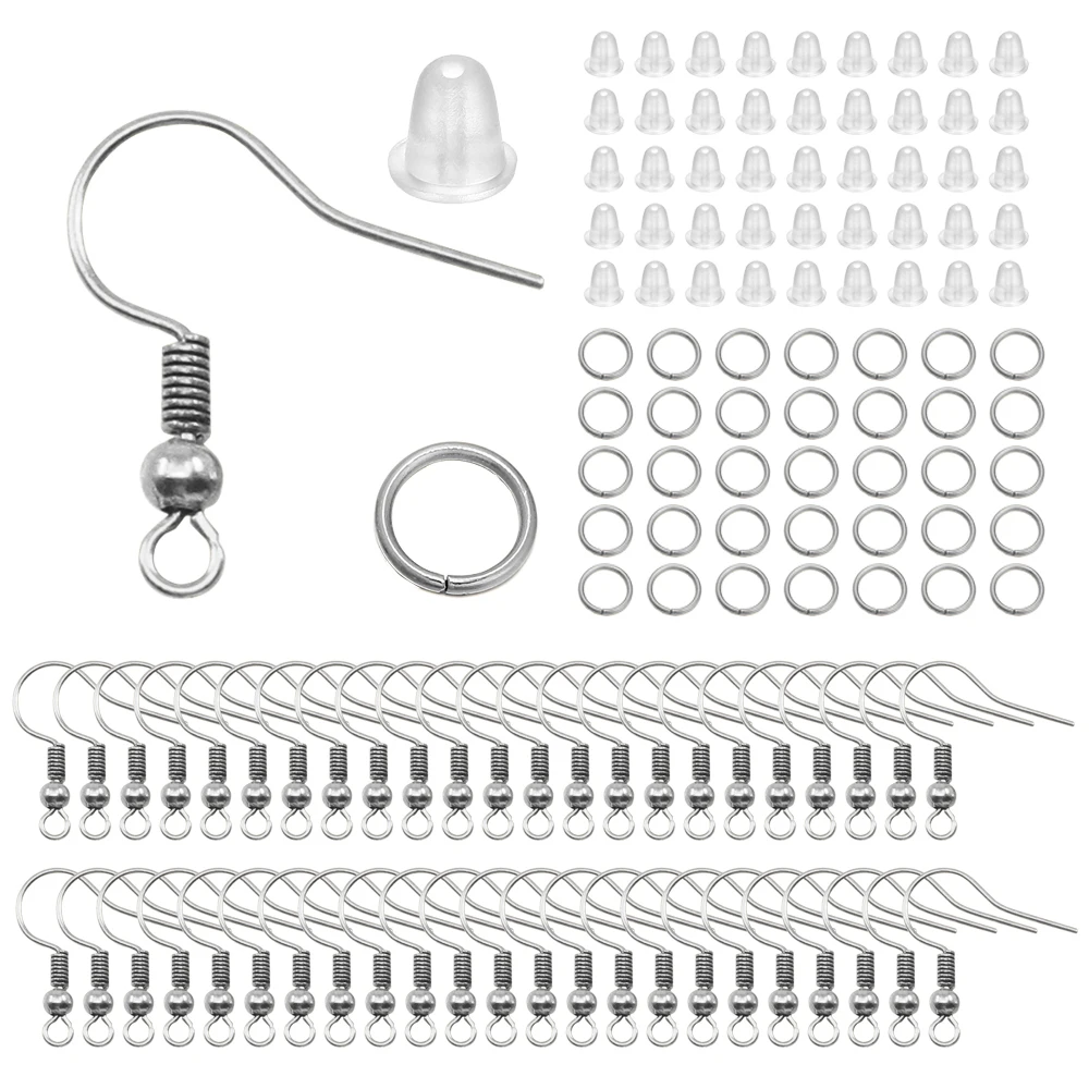 200-600Pcs/Set Mix-color Plated Earring Hooks Stud Plugs Open Jump Rings Jewelry Making Accessories Kit for DIY Earring Jewelry