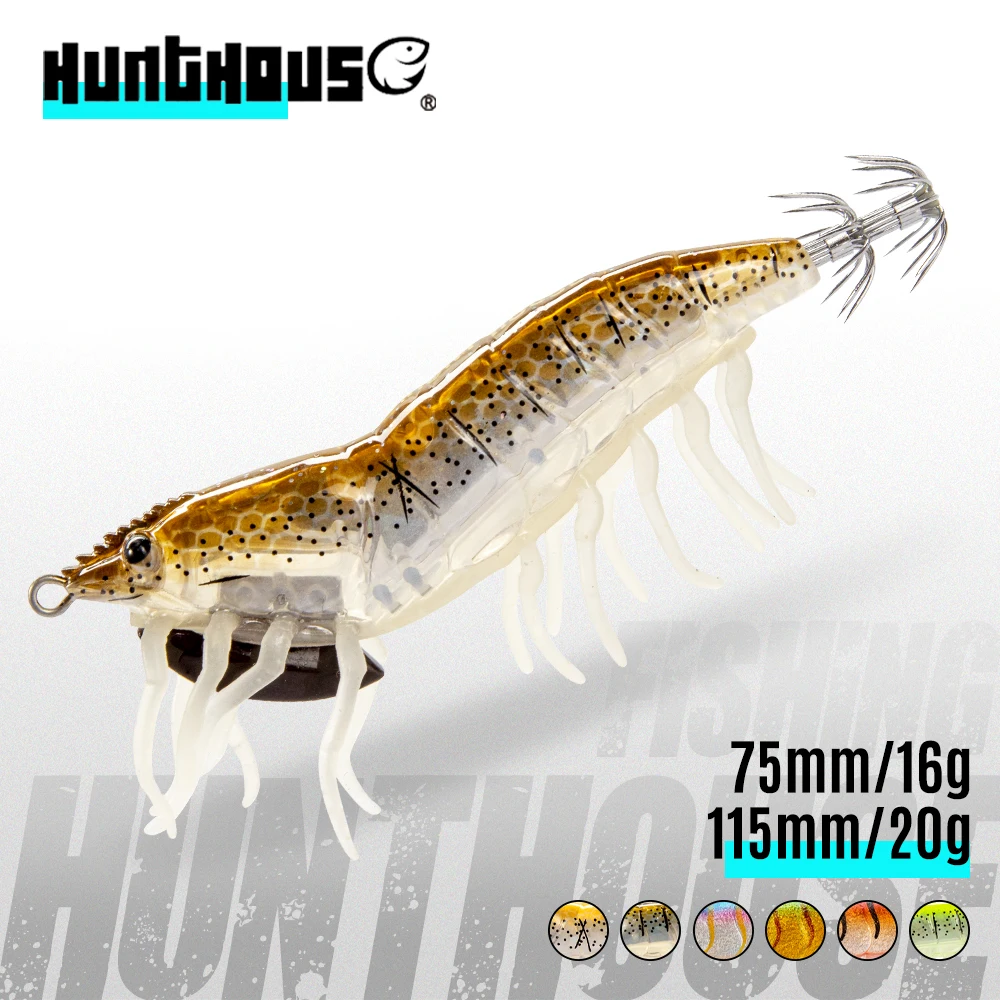 

Hunthouse squid jigs 75mm 115mm 16g 20g fihsing lure 3D HYBRID SHRIMP EGI shrimp lure Hard Bait Luminous Squid Jig