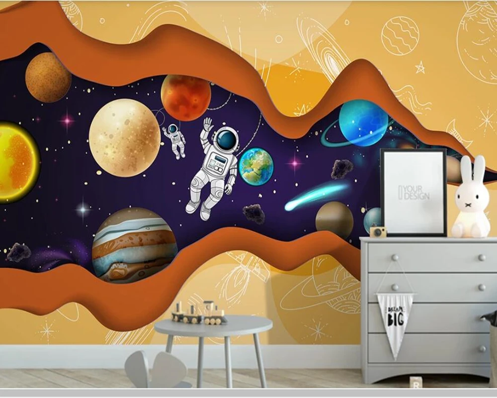 

Papel de parede Starry sky astronaut cartoon 3D children's room wallpaper,living room bedroom wall papers home decor mural