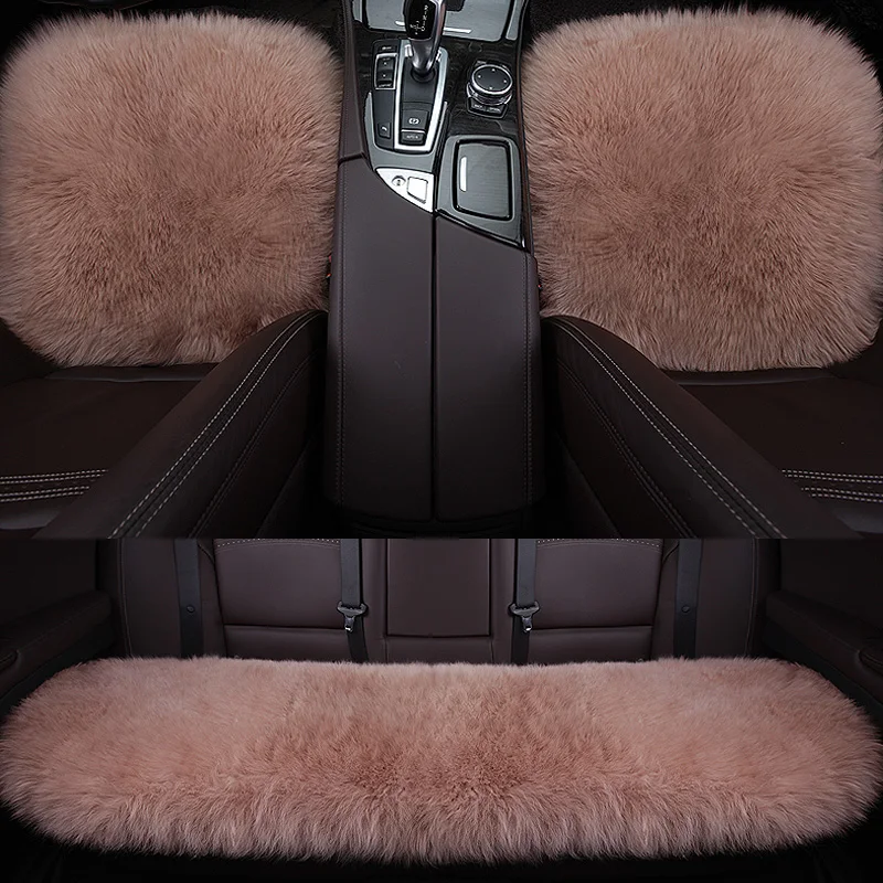 1 PCS Warm Car Seat Cover Wool Fur Natural Sheepskin Seat Covers Winter Plush Cushion Faux Fur Material Car Interior Accessories