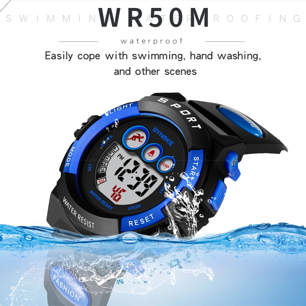 Kids Digital Sports Watch For Boys Girls SYNOKE 9802 Waterproof Casual Electronic 7 Colorful Led Watches With Alarm Luminous