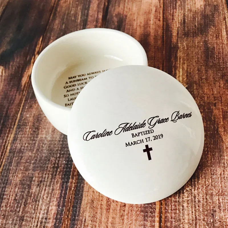 Custom name Confirmation Gift, First Communion Gift, Baptism Gift, Godchild Gift- Round Keepsake Box  with Irish Blessing