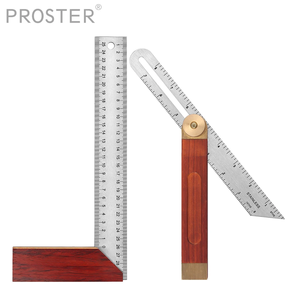 Proster 360 Degree T-Bevel Ruler 300mm + 200mm Try Square Ruler Stainless Steel Measure Imperial Metric Wood Carpentry Tool