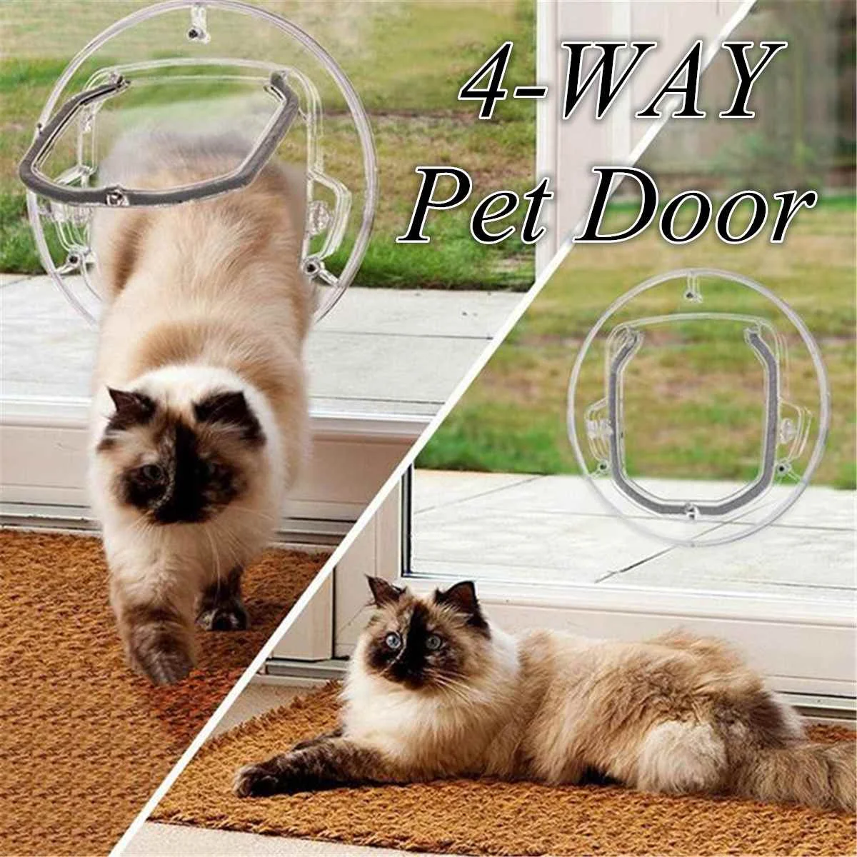 4 Ways Round Transparent Pet Dog Cat Flap Door Round Pet Door For Cats & Small Dogs Cat Door Flap Door For Screen/ Glass Window