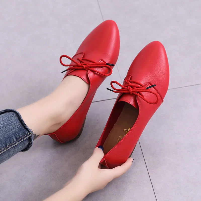 New Big Size 2021 Spring Women Flats Shoes Women Genuine Leather Flats Ladies Shoes Female Cutout Slip on Ballet Flat Loafers