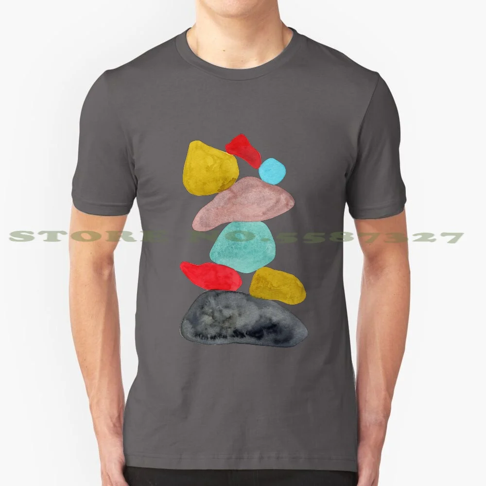 Totem N ° 3 100% Cotton T-Shirt Watercolor Abstract Minimal Structure Construction Balance Harmony Colors Shape Figures Organic