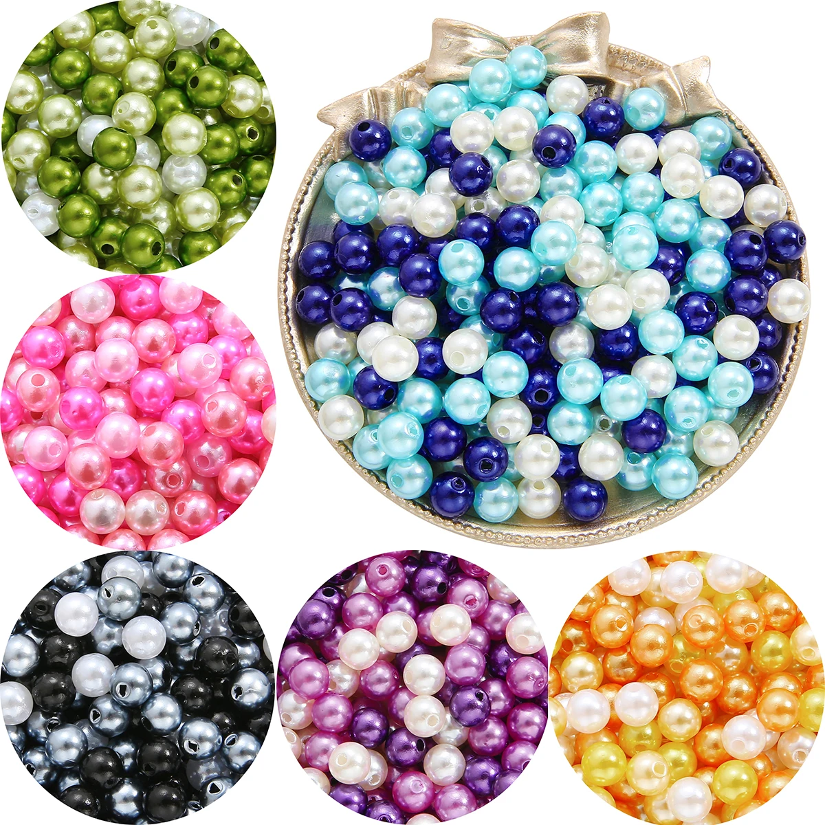 100Pcs/Pack 8mm Beads With Hole a Mix of Three Colors ABS Pearls Round Acrylic Imitation Pearl DIY For Jewelry Making Craft