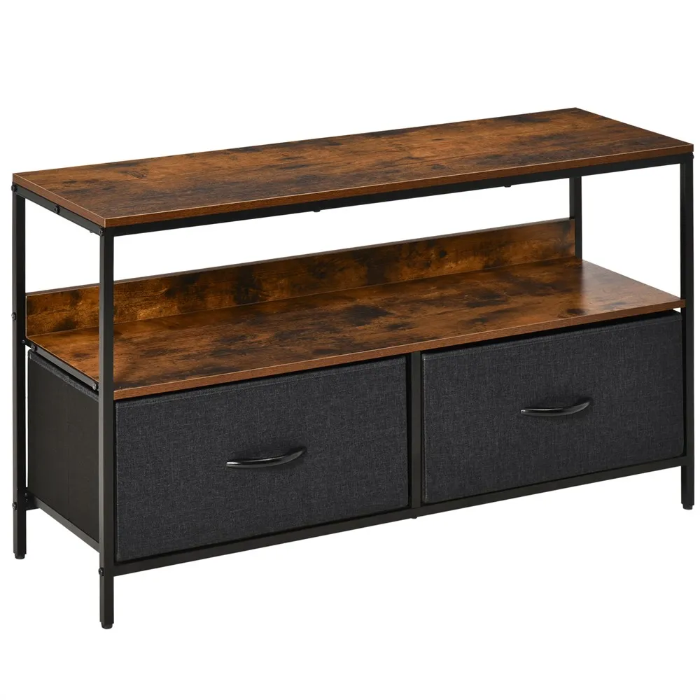 HOMCOM TV furniture up to 47 Industrial style with shelf and 2 drawers folding fabric for living room bedroom 98x29x56 cm