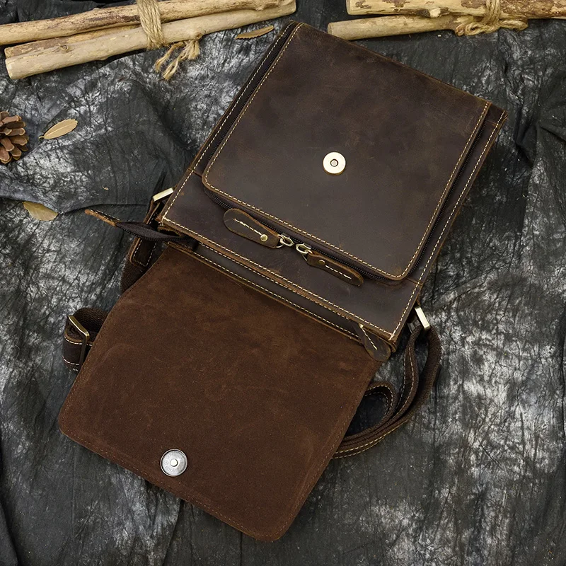 Bolsa de ombro de couro de vaca masculina, cavalo louco vintage, bolsa tiracolo casual, pasta de couro, bolsa iPad