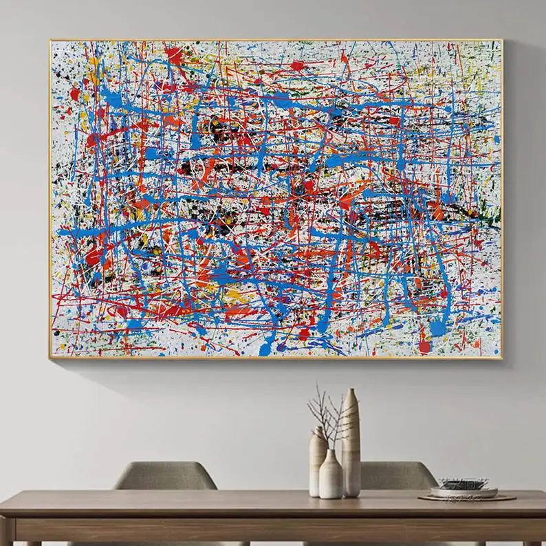 Large Abstract Art Canvas Modern Abstract Painting Original Colorful Painting Large Oil Painting Pollock Splatter Painting