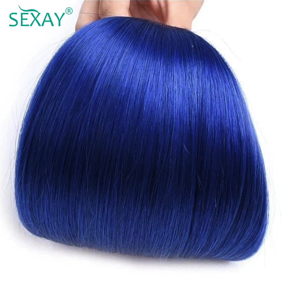 Sexay – tissage en lot péruvien naturel Remy, cheveux lisses, bleu Royal, 10-28, 10a, pré-colorés, en promotion