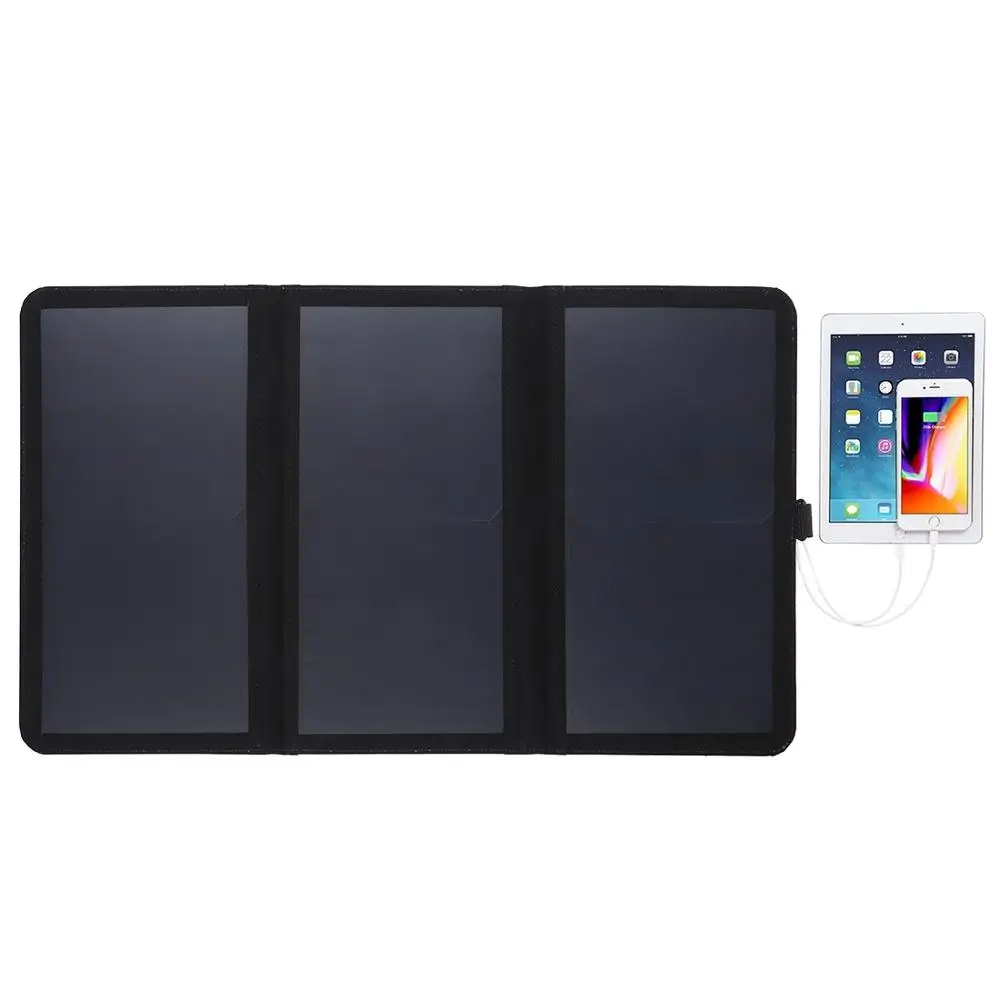 HAWEEL 21W Ultrathin 3-Fold Foldable 5V / 3A Max Solar Panel Charger with Dual USB Ports, Support QC3.0 and AFC