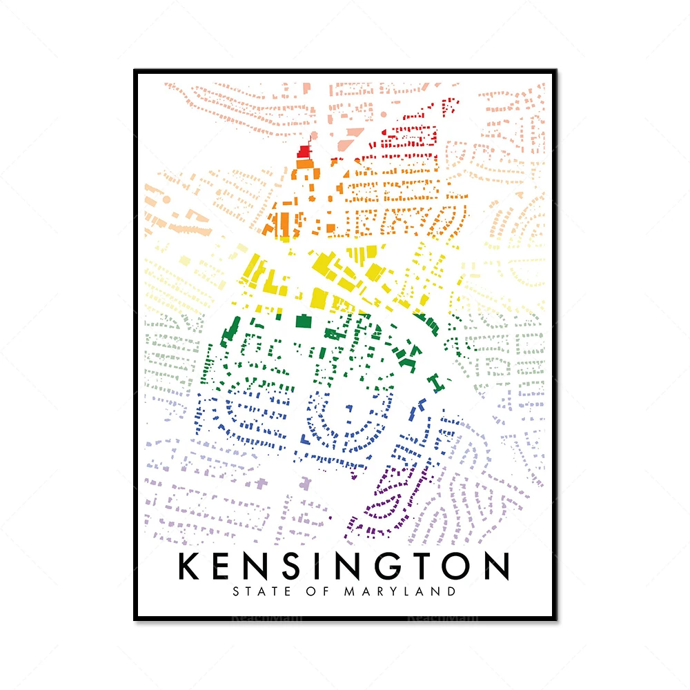 16th Street Heights, Kensington, Maryland, Petworth Block Map Poster Canvas Printed Living Room Decoration Picture