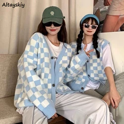 2 Style Cardigan Women Harajuku Plaid Chic Friend Ins V-neck Teens Knitwear College Lovely Simple Girls Streetwear Sweater