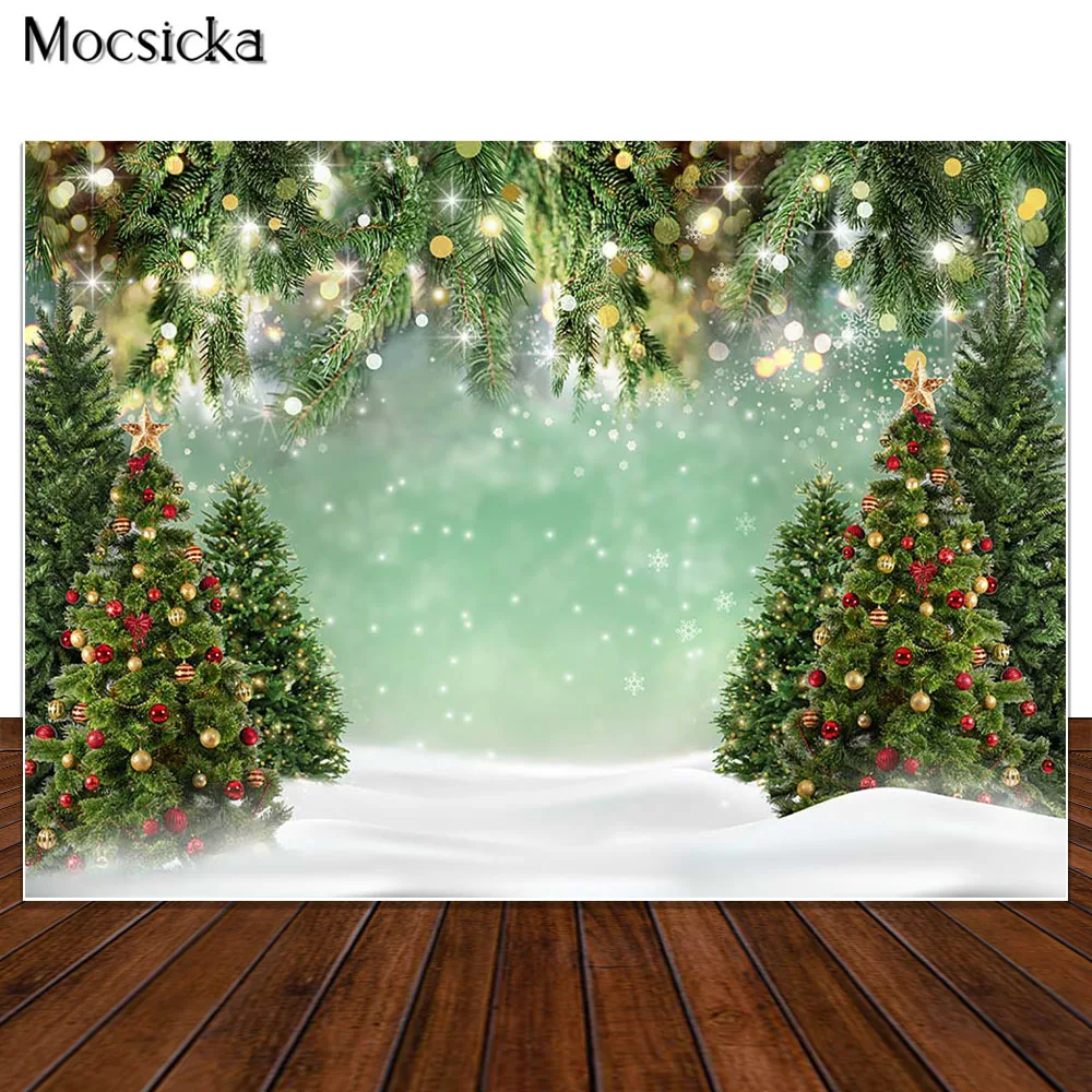 Décors de forêt d'hiver pour Noël, neige, studio photo, bokeh, arbre de Noël, photographie, portrait d'enfants, accessoires photo, arrière-plan d'enfant
