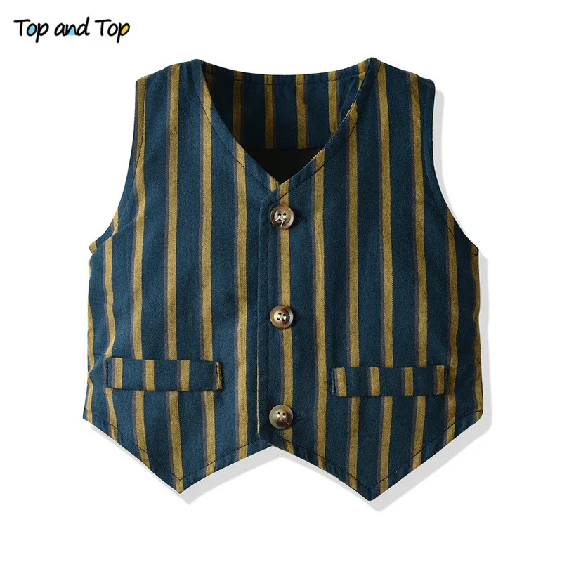 Top and Top Fashion Children Boys Casual Clothes Long Sleeve Bowtie White Shirt+Vest+Pants 3Pcs/set Kids Striped Gentleman Suits