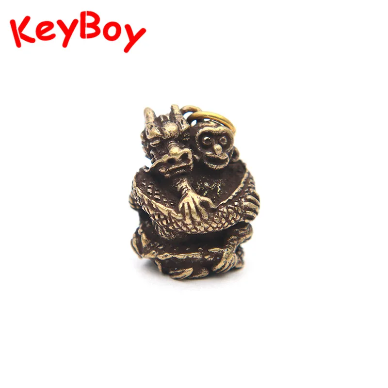 Lucky Feng Shui Brass Keychain Pendants Accessories Chinese Zodiac Animal Dragon Monkey Figurines Car Key Chain Hangings Jewelry