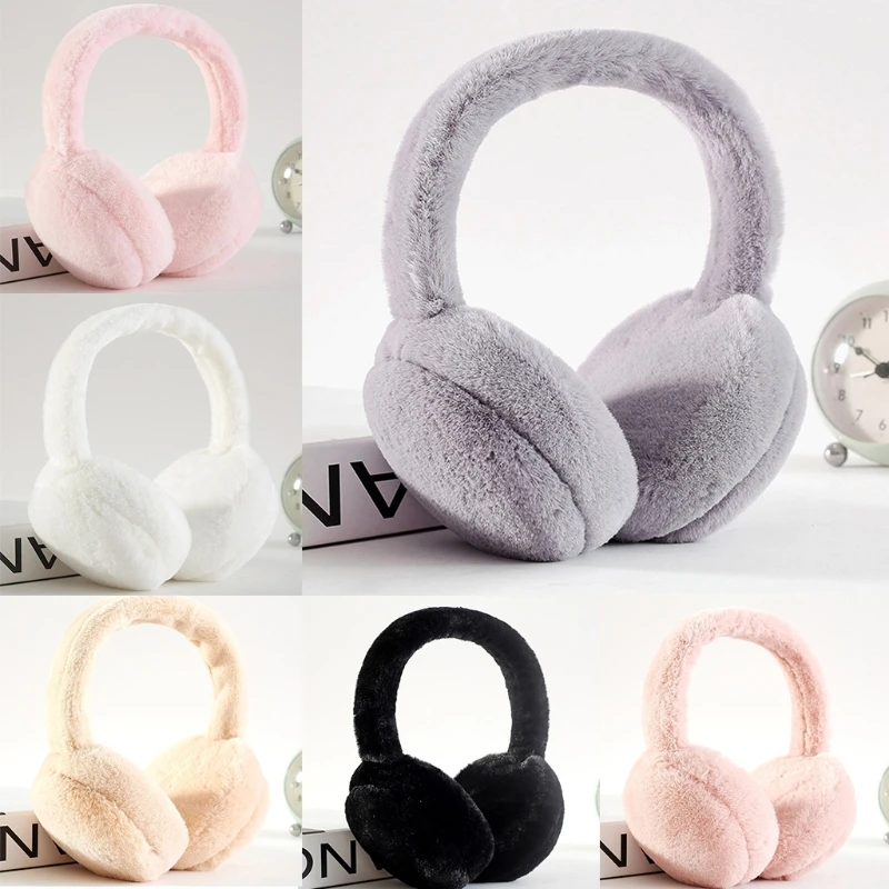 Women Men Winter Warm Faux Furry Earmuffs Headband Outdoor Windproof Solid Color Foldable Ear Covers Warm Hair Hoop