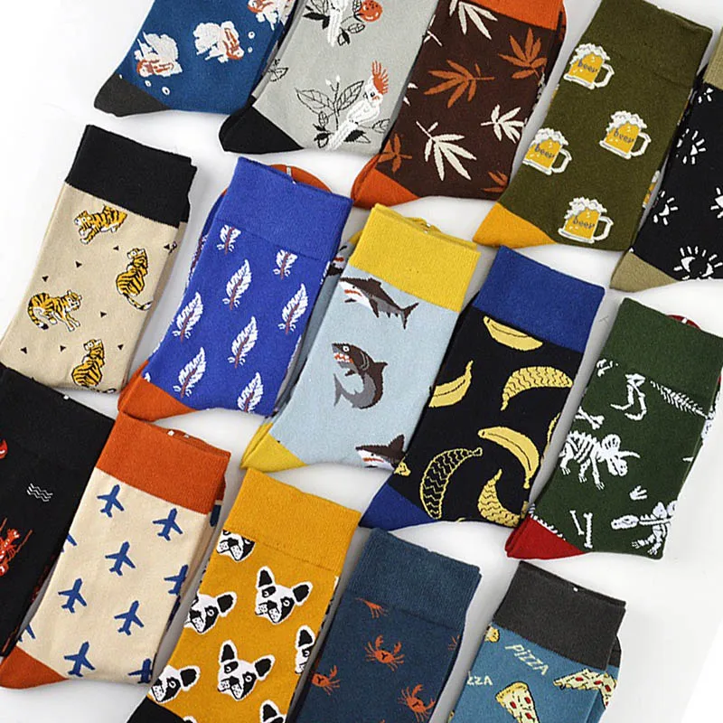 Men Socks Cotton Hiphop Funny Crew Socks Harajuku Casual Cartoon Animal Fruit Dog Women Socks Novelty Gift Socks