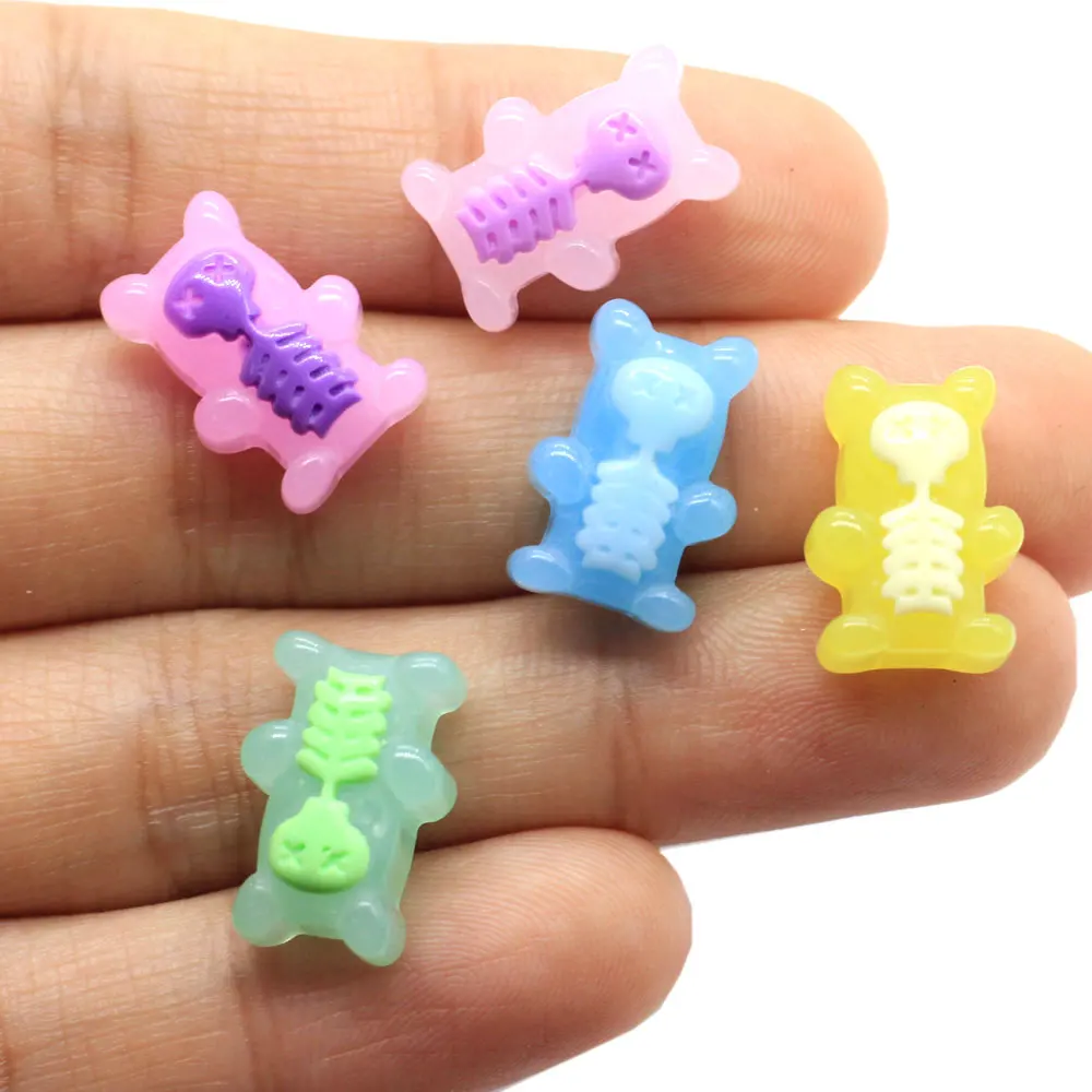 100/pc Candy Colors Resin Bears with Bone Charms Artificial Animal Beads for Key Ring Ornament Hair Clip Head  Decor Accessor