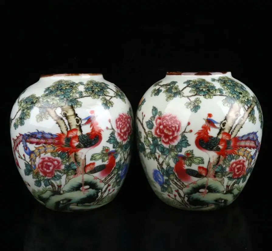 

China Pastel ceramic earthen jar crafts statue A pair