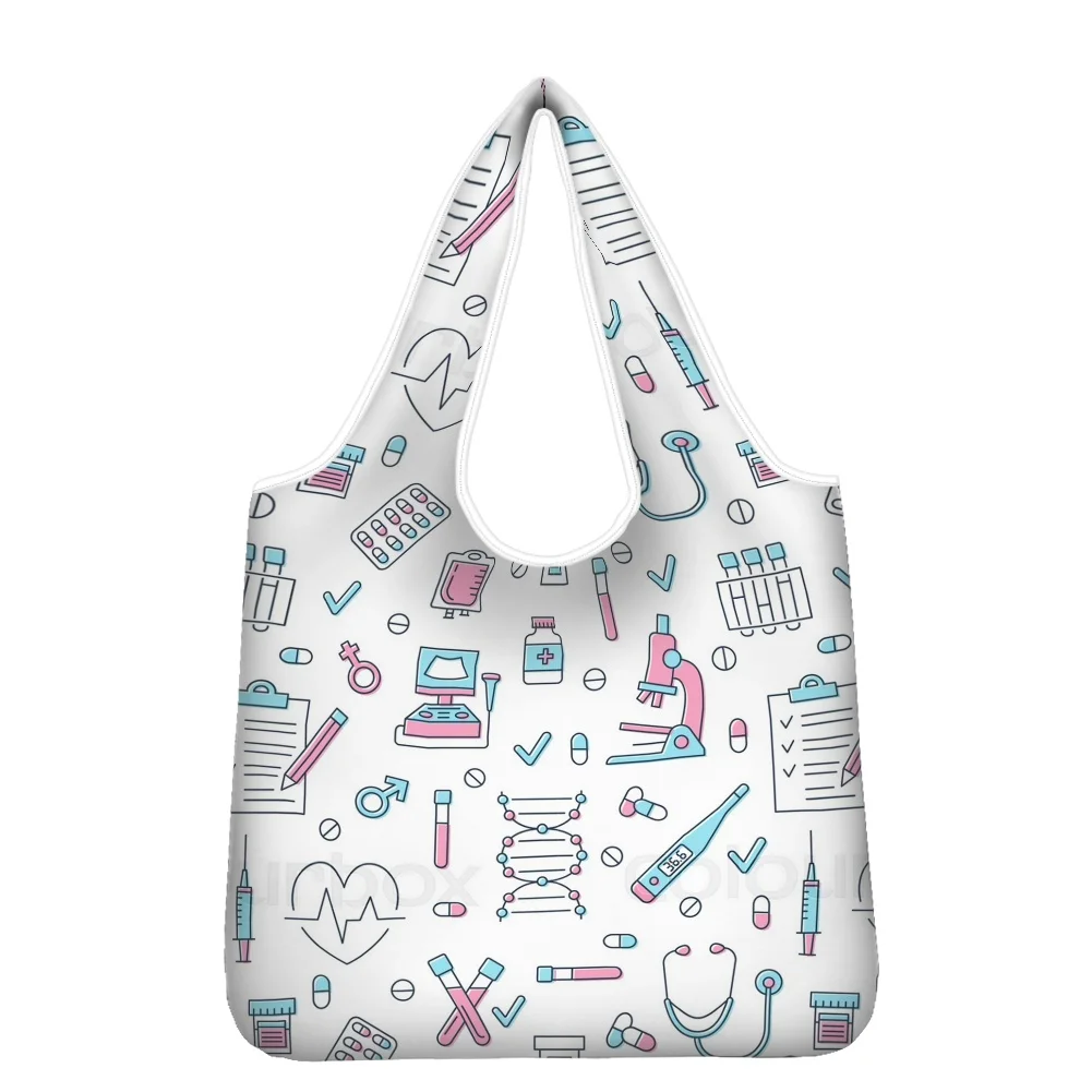 Hycool Cute Bag Hand Kawaii Cartoon Pill Doctor Nurse Printing Eco Friendly Products Hand Bag Reusable Tote Bag With Pockets