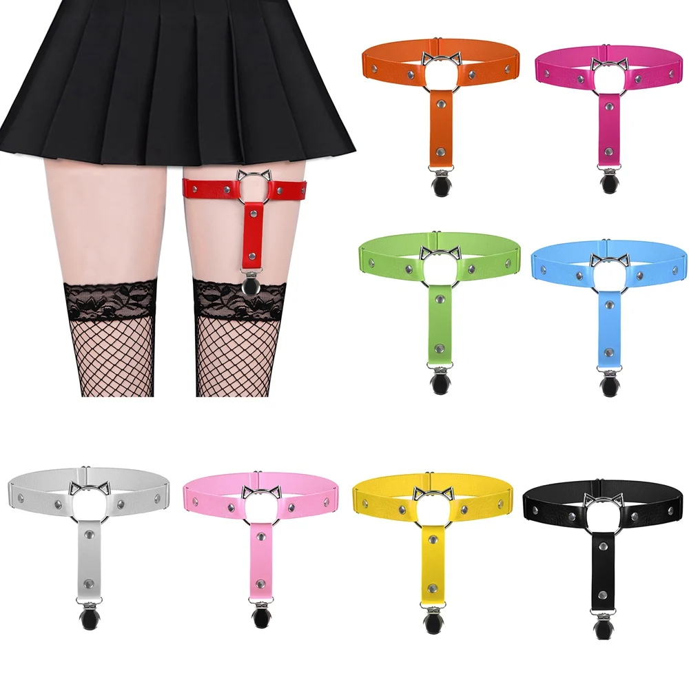 

1pcs Women Sexy Punk Goth PU Leather Elastic Garter Leg Thigh Ring Clothing Accessory Leg Suspender Sexy Stockings Clip Garters